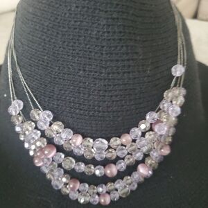 Chic Multi-Strand Purple Beaded Necklace